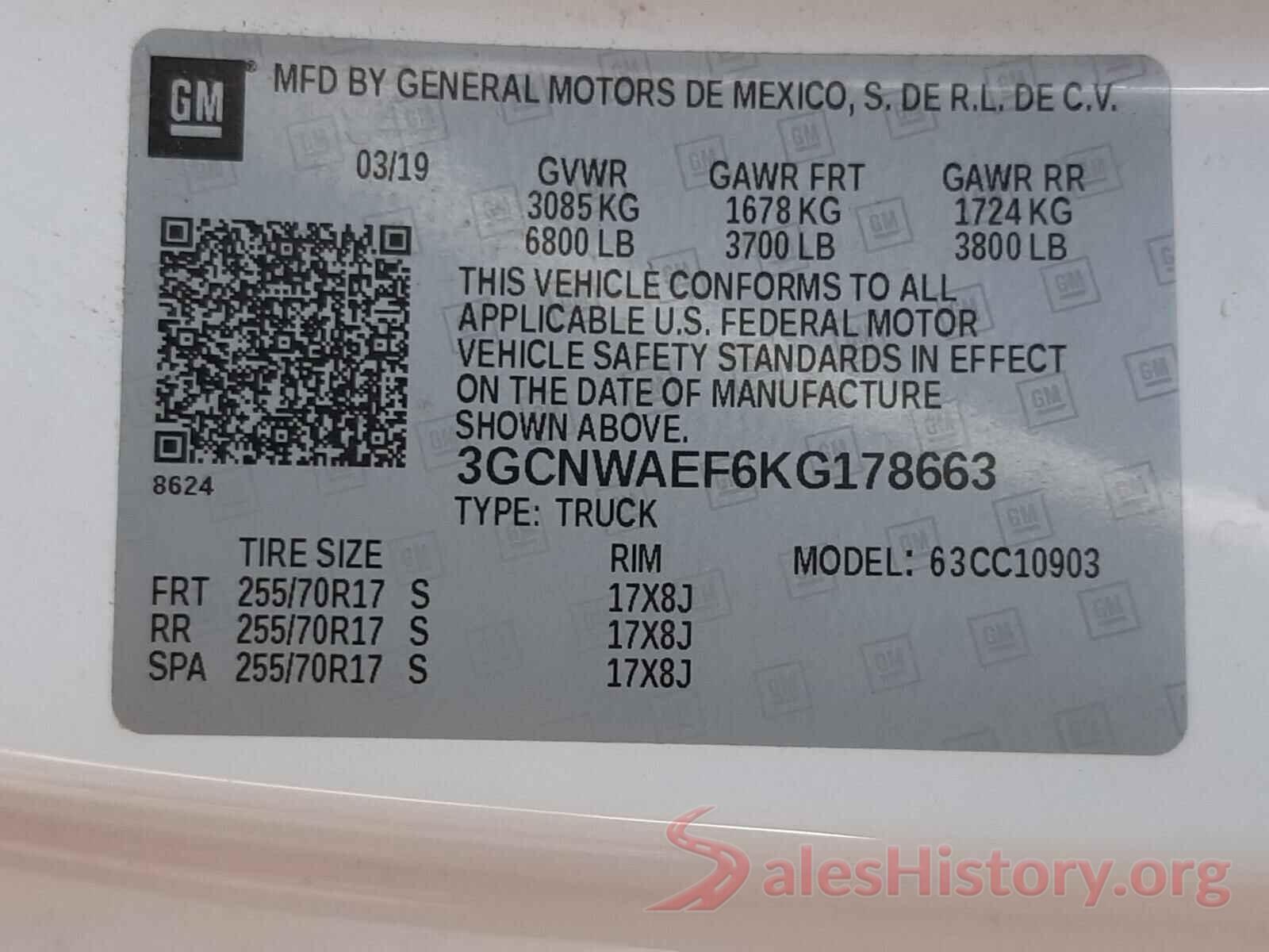 3GCNWAEF6KG178663 2019 CHEVROLET SILVERADO