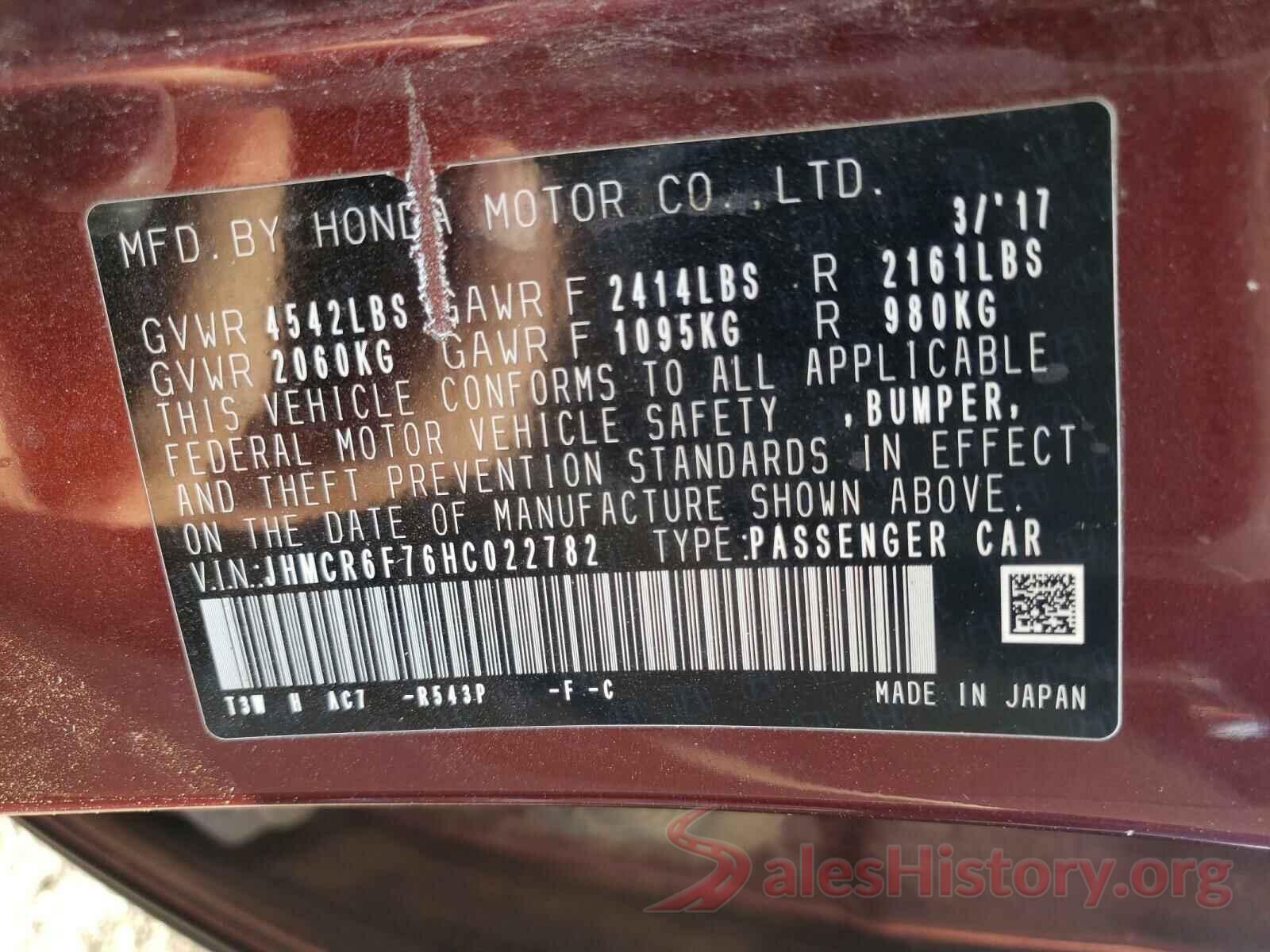 JHMCR6F76HC022782 2017 HONDA ACCORD