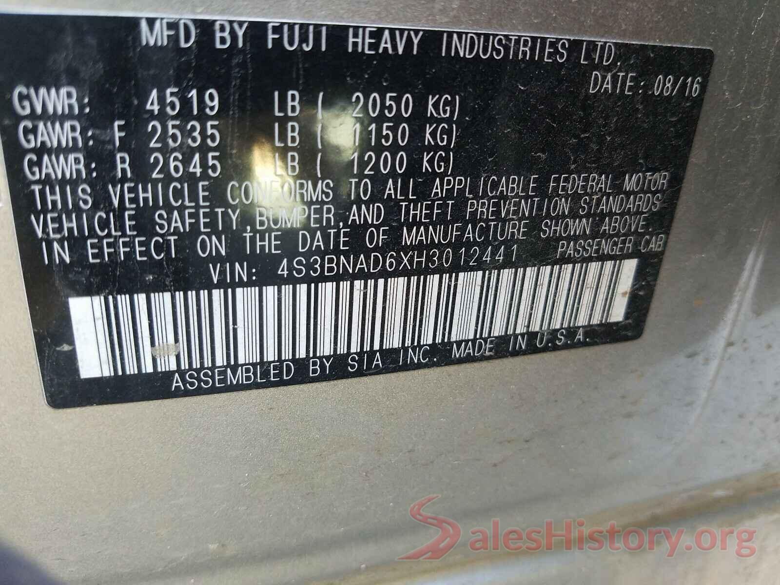 4S3BNAD6XH3012441 2017 SUBARU LEGACY