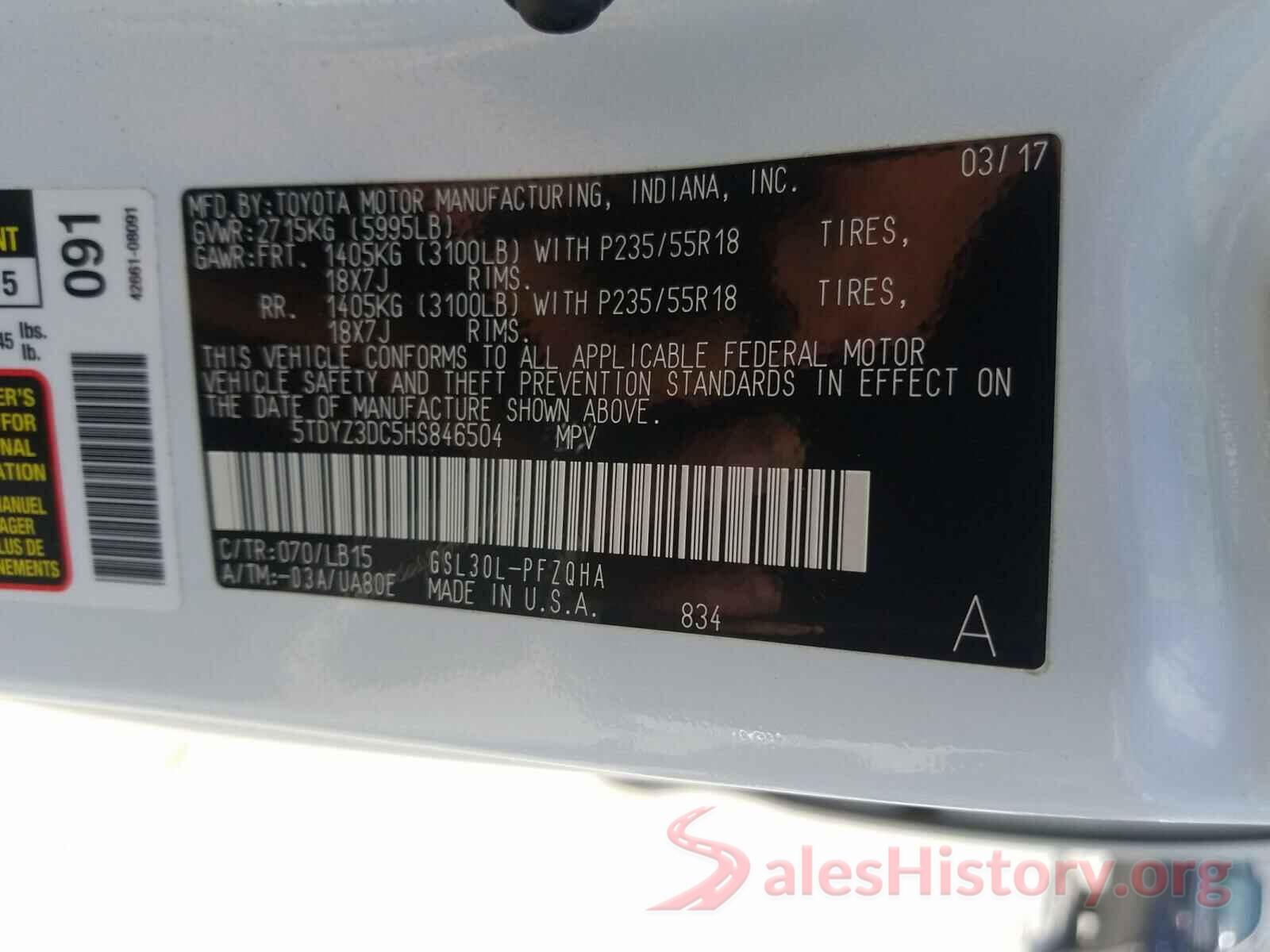 5TDYZ3DC5HS846504 2017 TOYOTA SIENNA