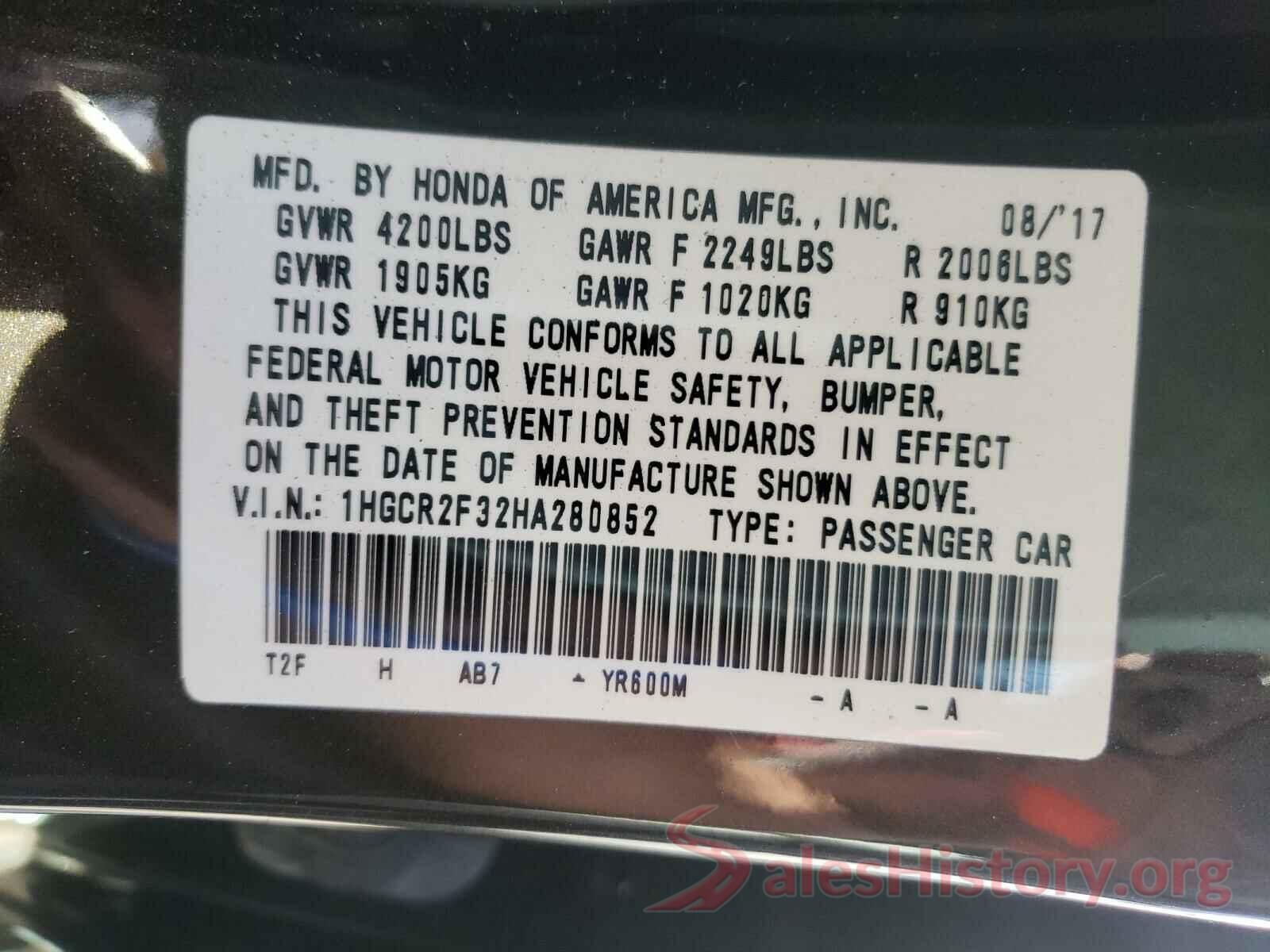 1HGCR2F32HA280852 2017 HONDA ACCORD