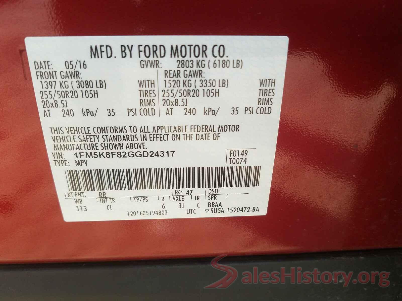 1FM5K8F82GGD24317 2016 FORD EXPLORER