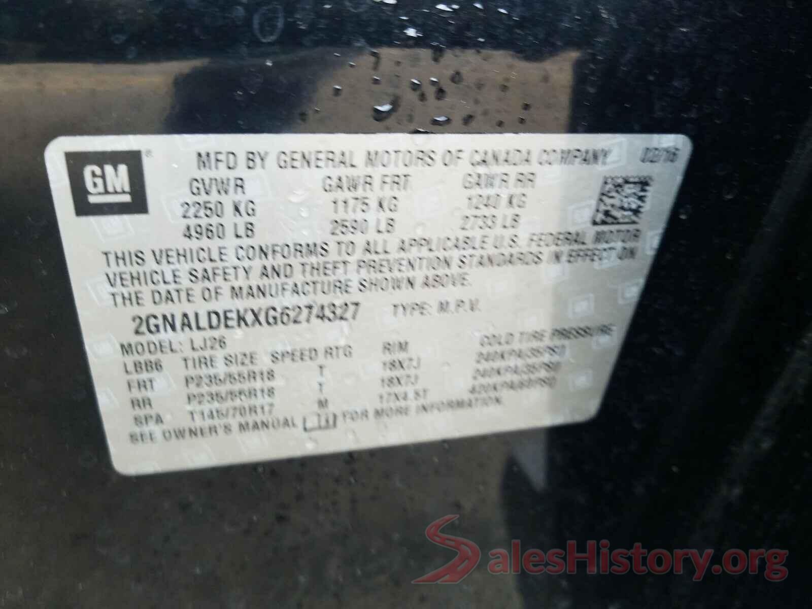 2GNALDEKXG6274327 2016 CHEVROLET EQUINOX