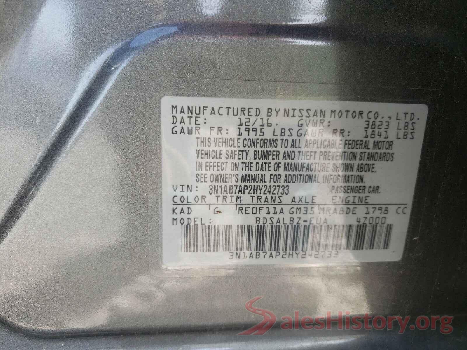 3N1AB7AP2HY242733 2017 NISSAN SENTRA