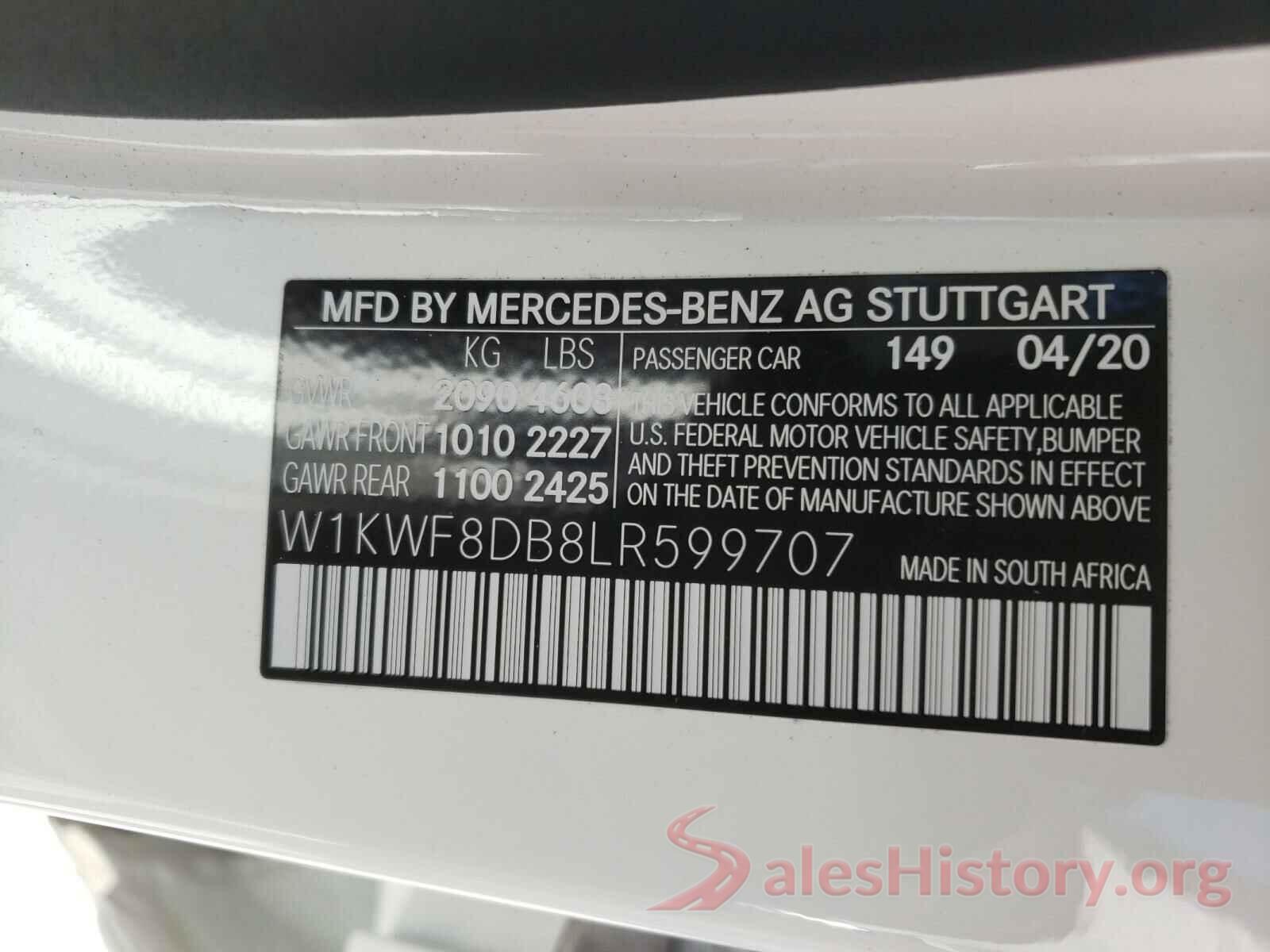 W1KWF8DB8LR599707 2020 MERCEDES-BENZ C CLASS