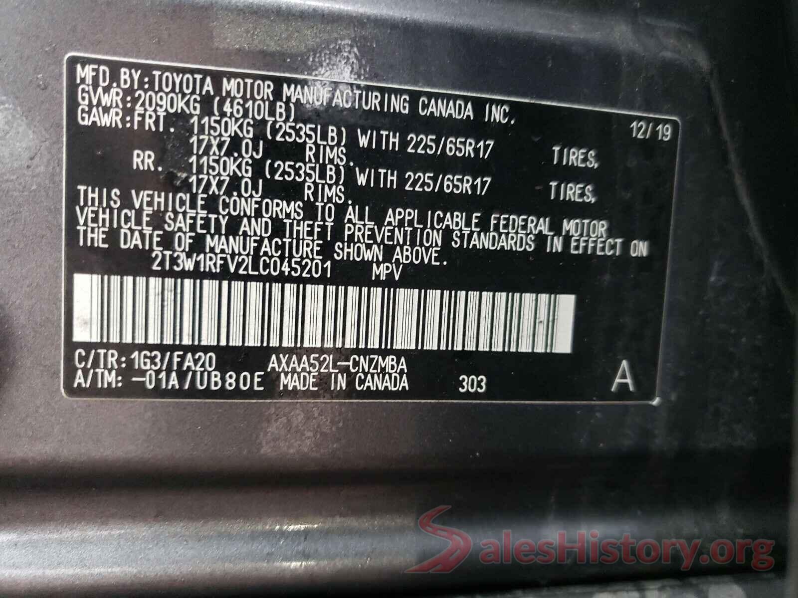 2T3W1RFV2LC045201 2020 TOYOTA RAV4