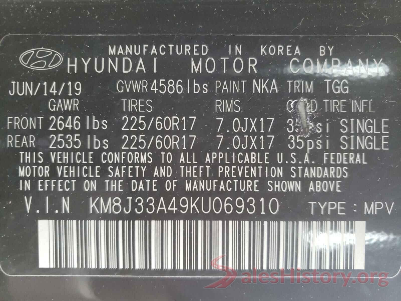 KM8J33A49KU069310 2019 HYUNDAI TUCSON