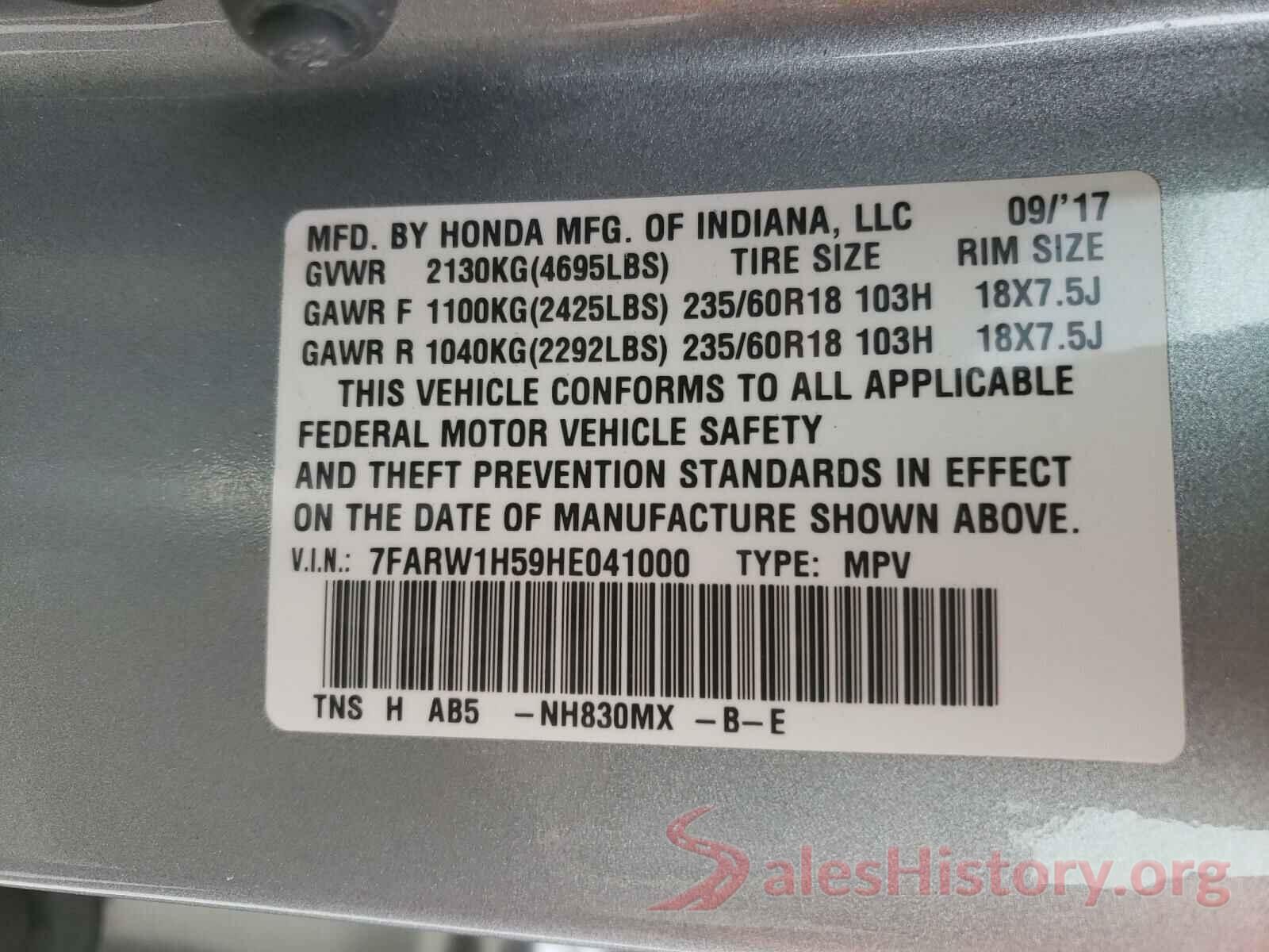 7FARW1H59HE041000 2017 HONDA CRV