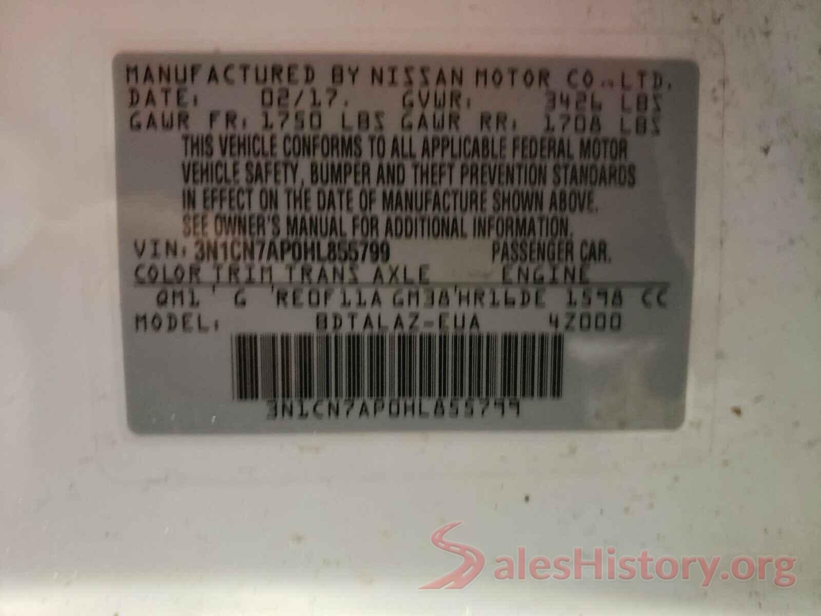 3N1CN7AP0HL855799 2017 NISSAN VERSA