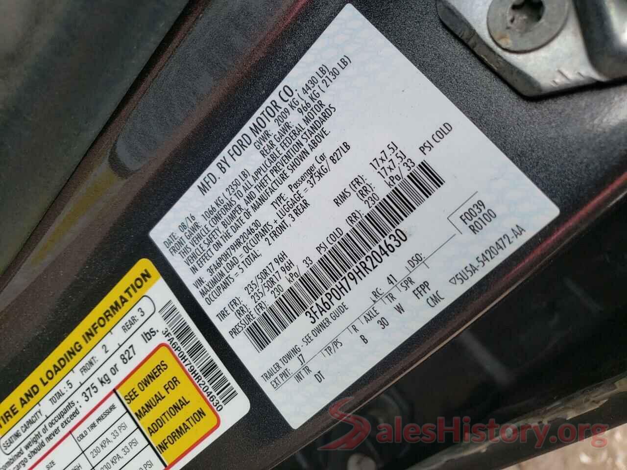 3FA6P0H79HR204630 2017 FORD FUSION