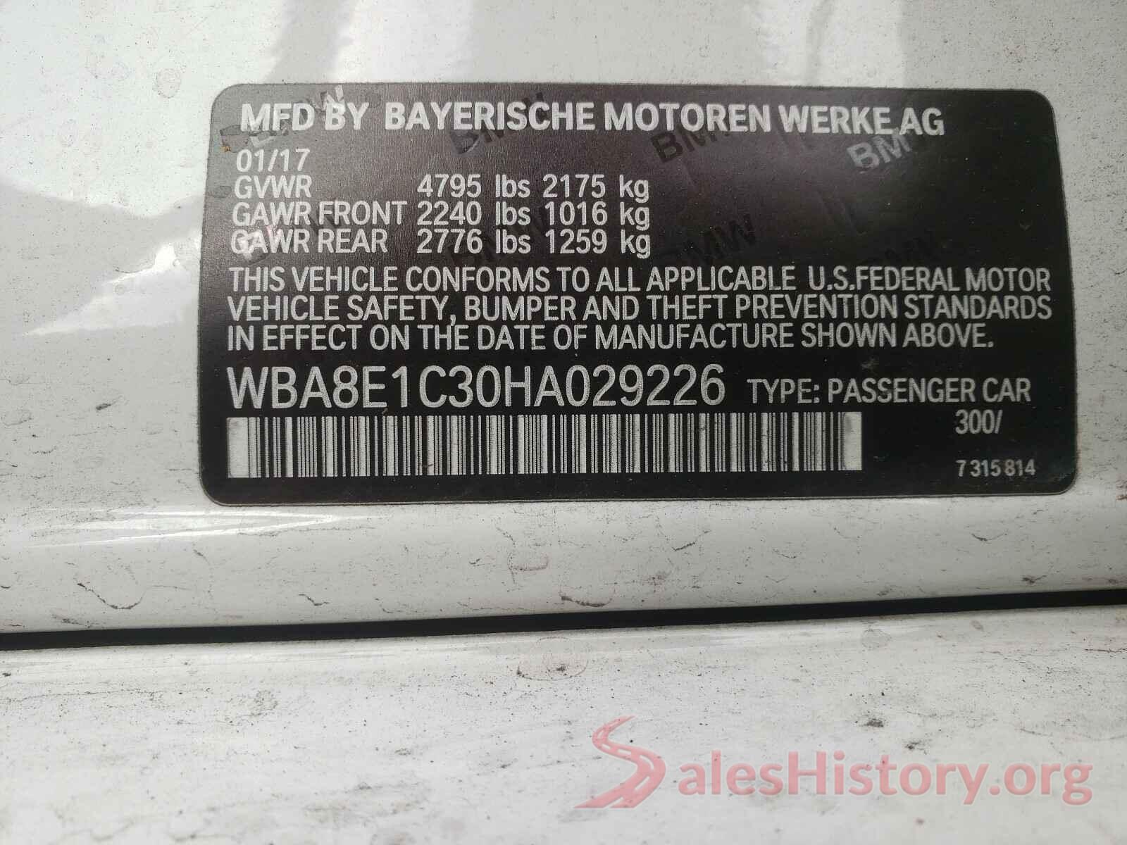 WBA8E1C30HA029226 2017 BMW 3 SERIES