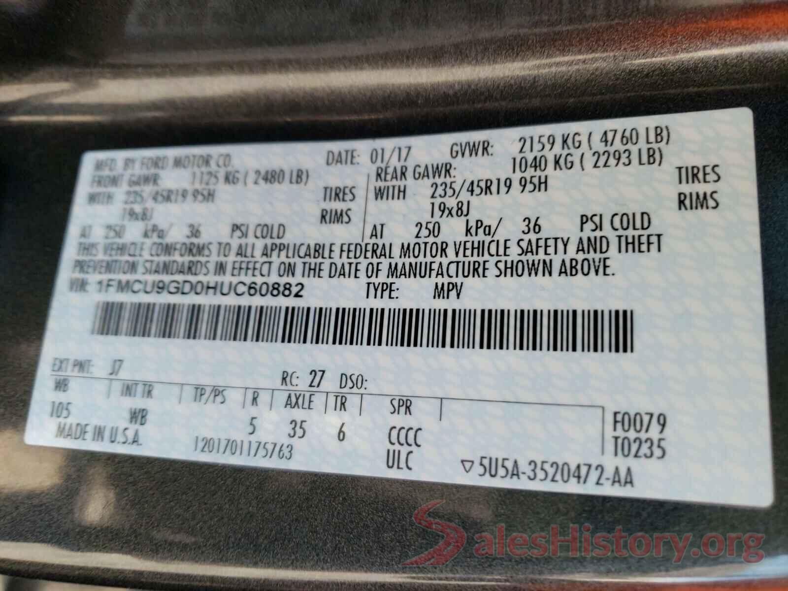 1FMCU9GD0HUC60882 2017 FORD ESCAPE