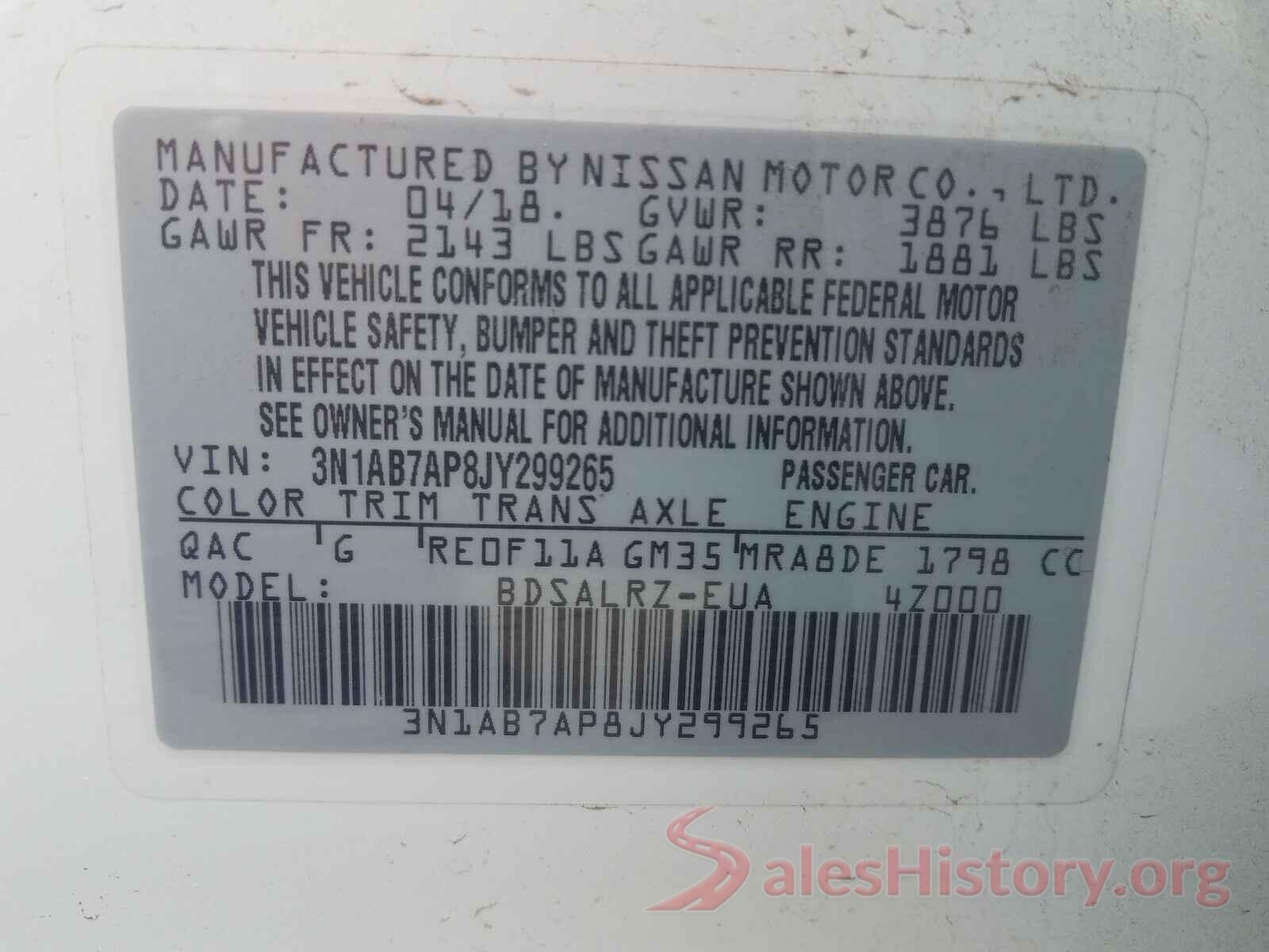 3N1AB7AP8JY299265 2018 NISSAN SENTRA