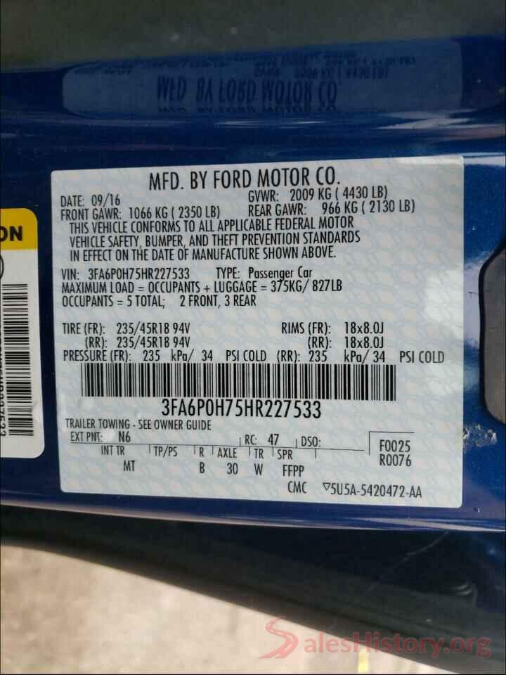 3FA6P0H75HR227533 2017 FORD FUSION