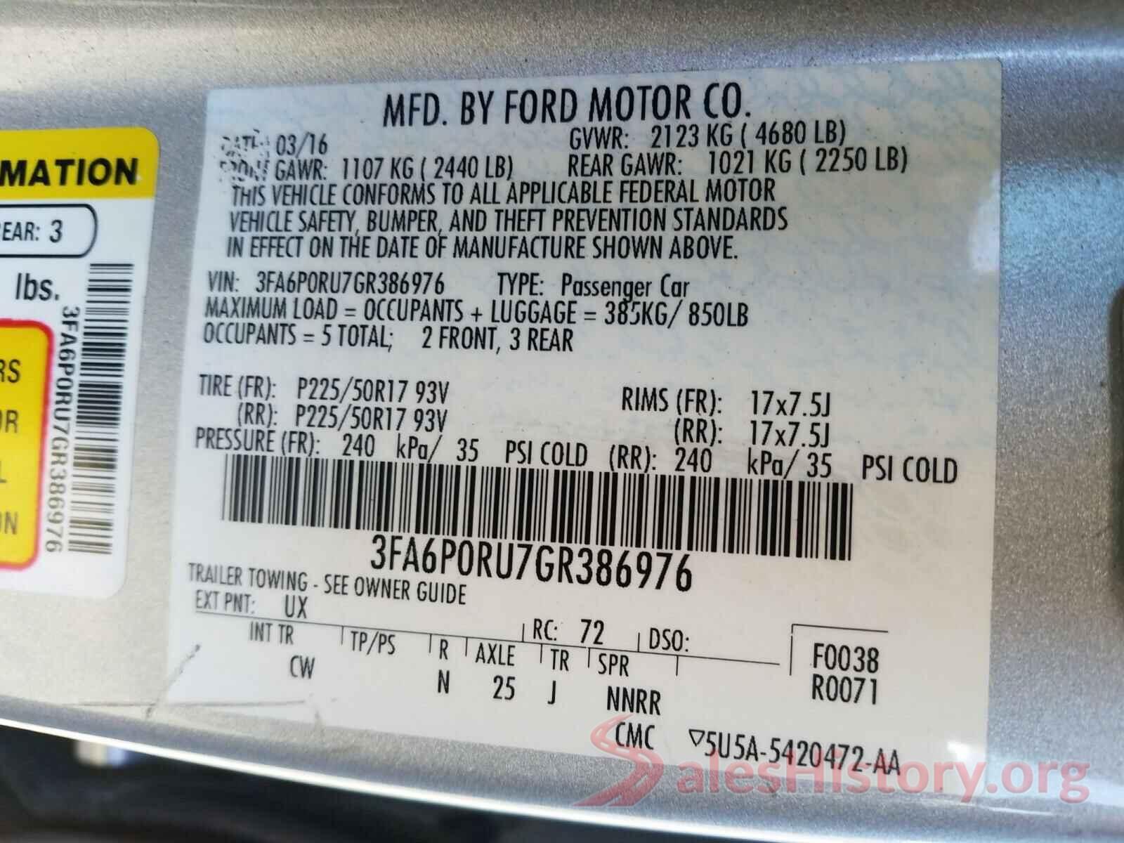 3FA6P0RU7GR386976 2016 FORD FUSION