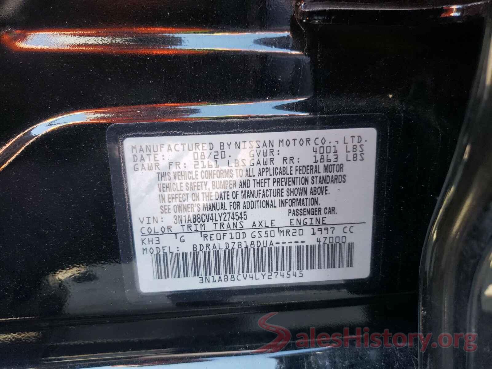 3N1AB8CV4LY274545 2020 NISSAN SENTRA