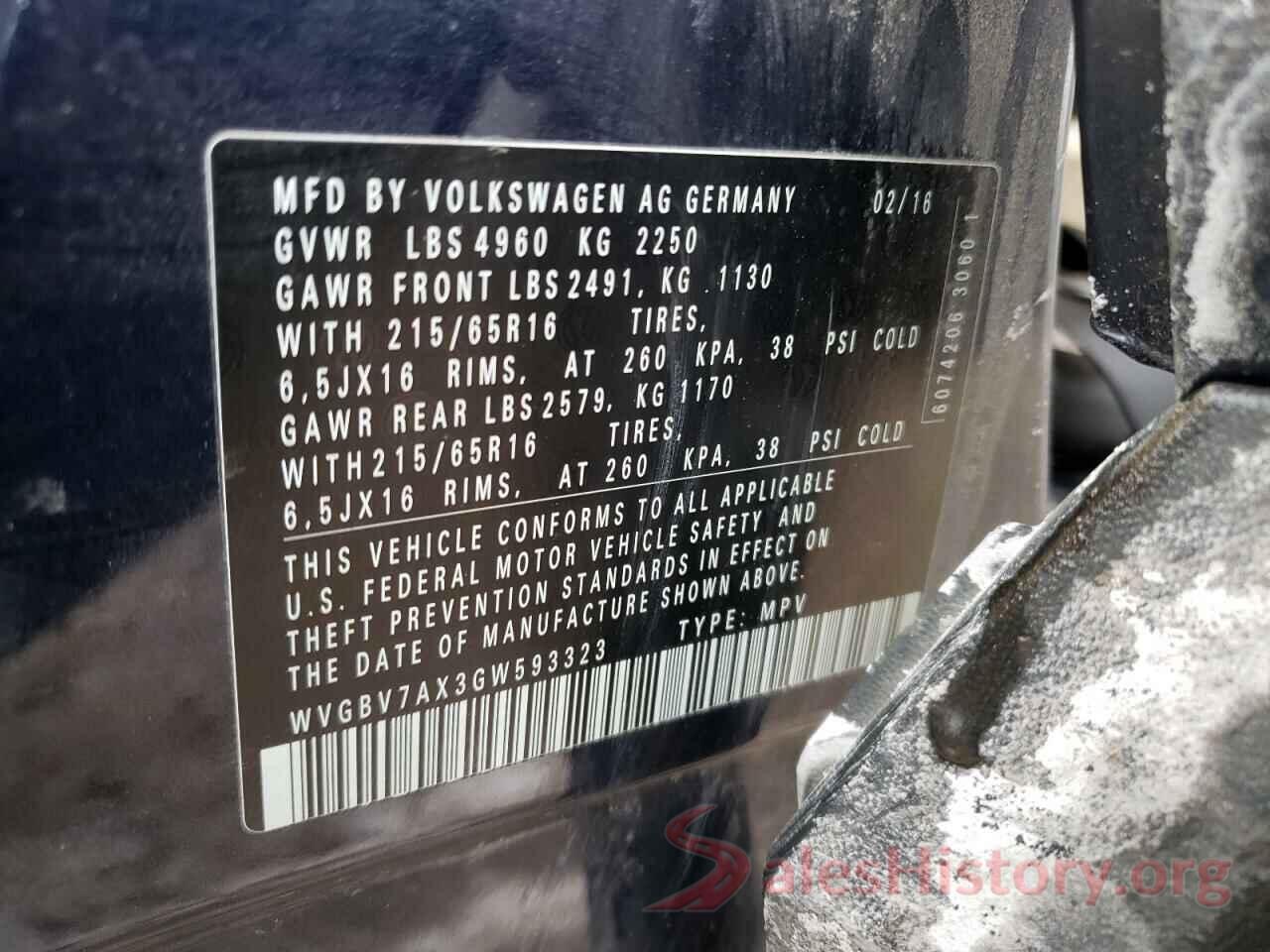 WVGBV7AX3GW593323 2016 VOLKSWAGEN TIGUAN