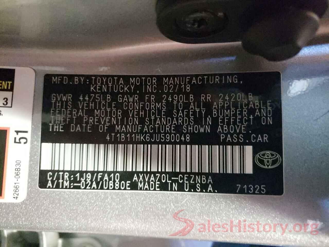 4T1B11HK6JU590048 2018 TOYOTA CAMRY