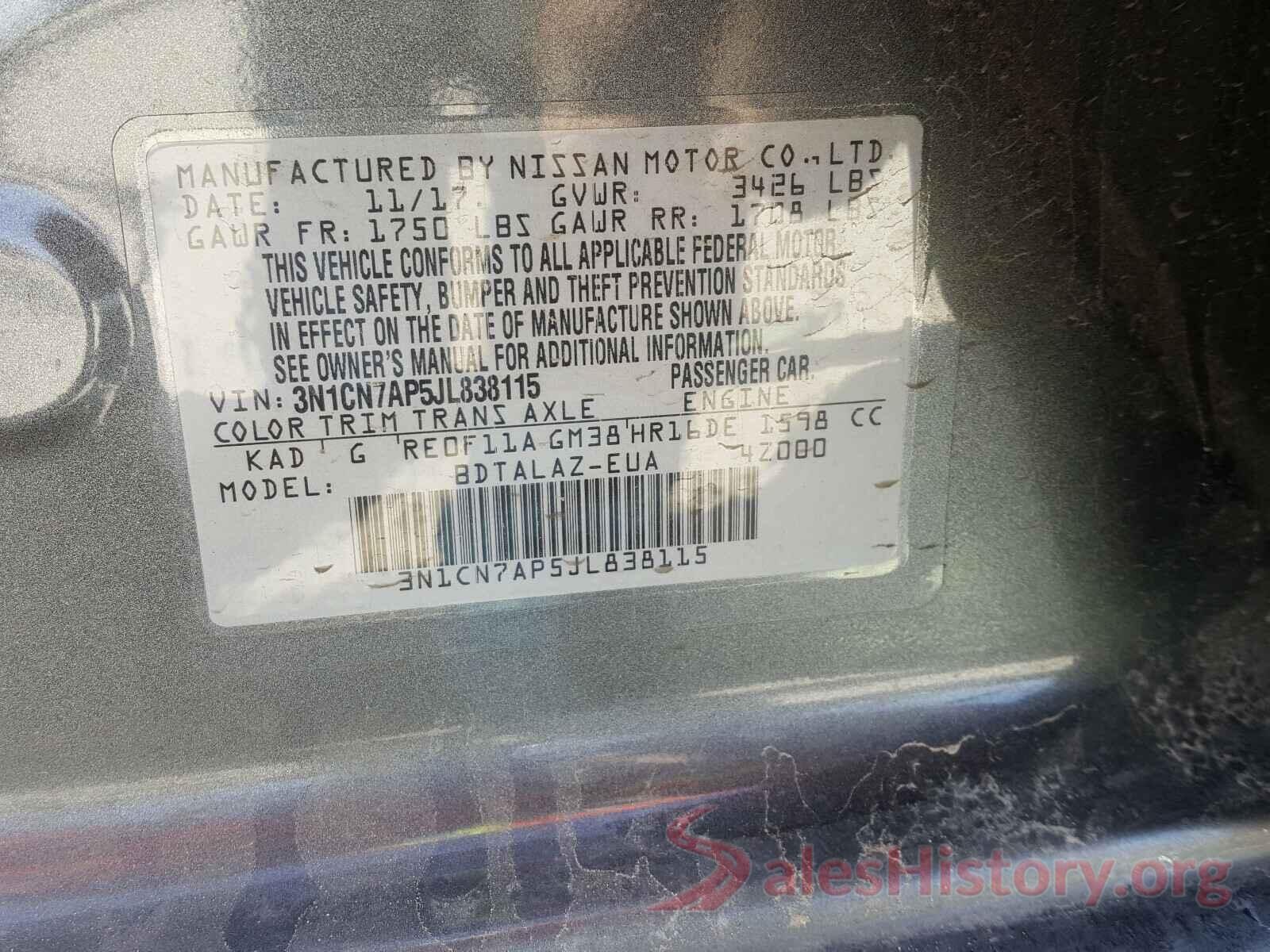 3N1CN7AP5JL838115 2018 NISSAN VERSA