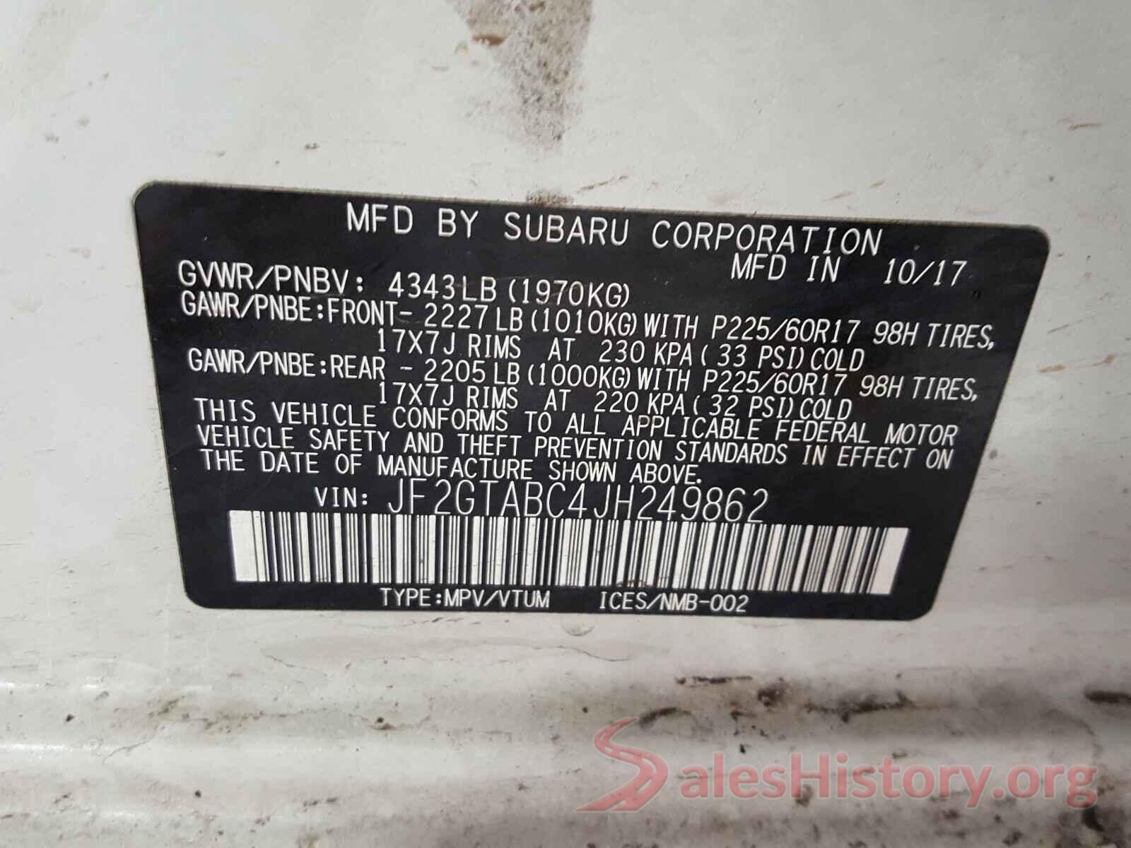 JF2GTABC4JH249862 2018 SUBARU CROSSTREK