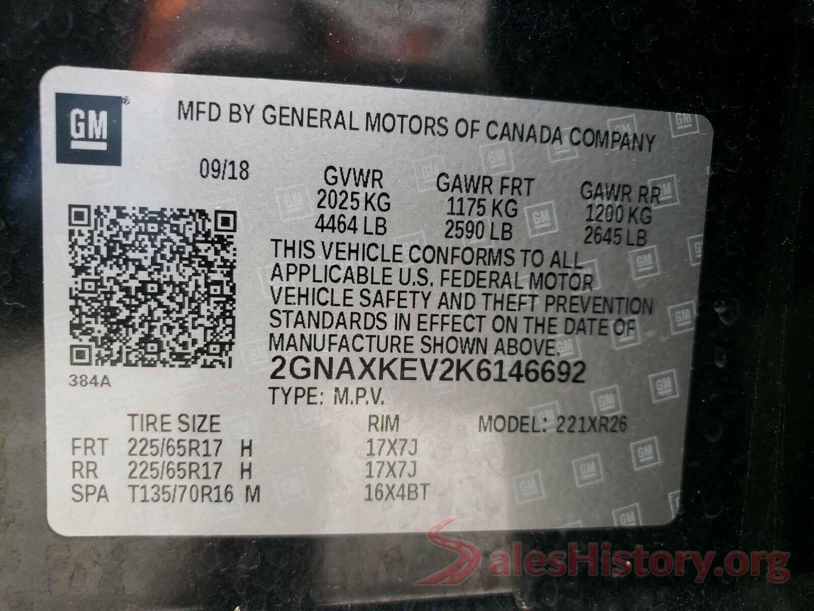 2GNAXKEV2K6146692 2019 CHEVROLET EQUINOX