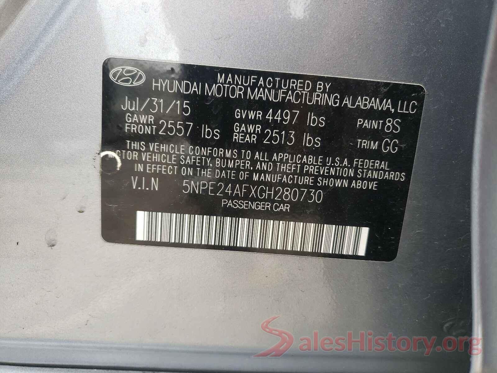 5NPE24AFXGH280730 2016 HYUNDAI SONATA