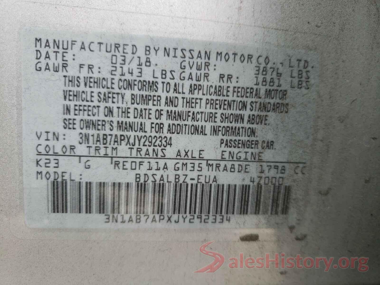 3N1AB7APXJY292334 2018 NISSAN SENTRA