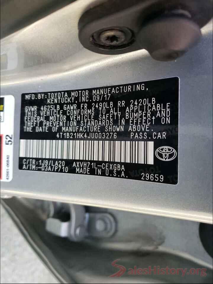 4T1B21HK4JU003276 2018 TOYOTA CAMRY