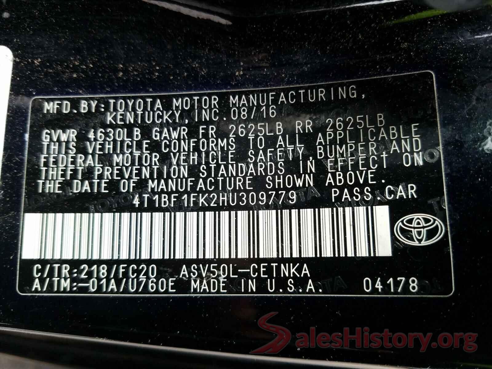 4T1BF1FK2HU309779 2017 TOYOTA CAMRY