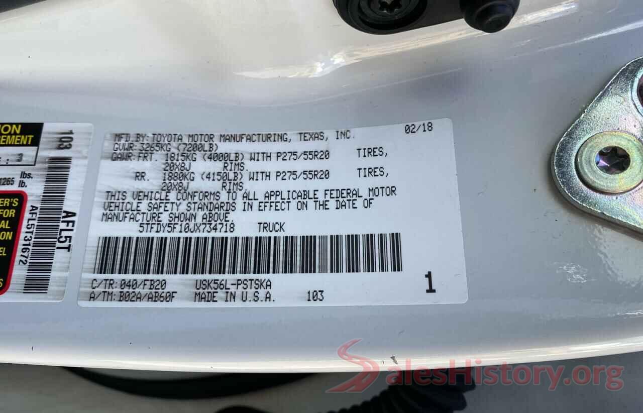 5TFDY5F10JX734718 2018 TOYOTA TUNDRA