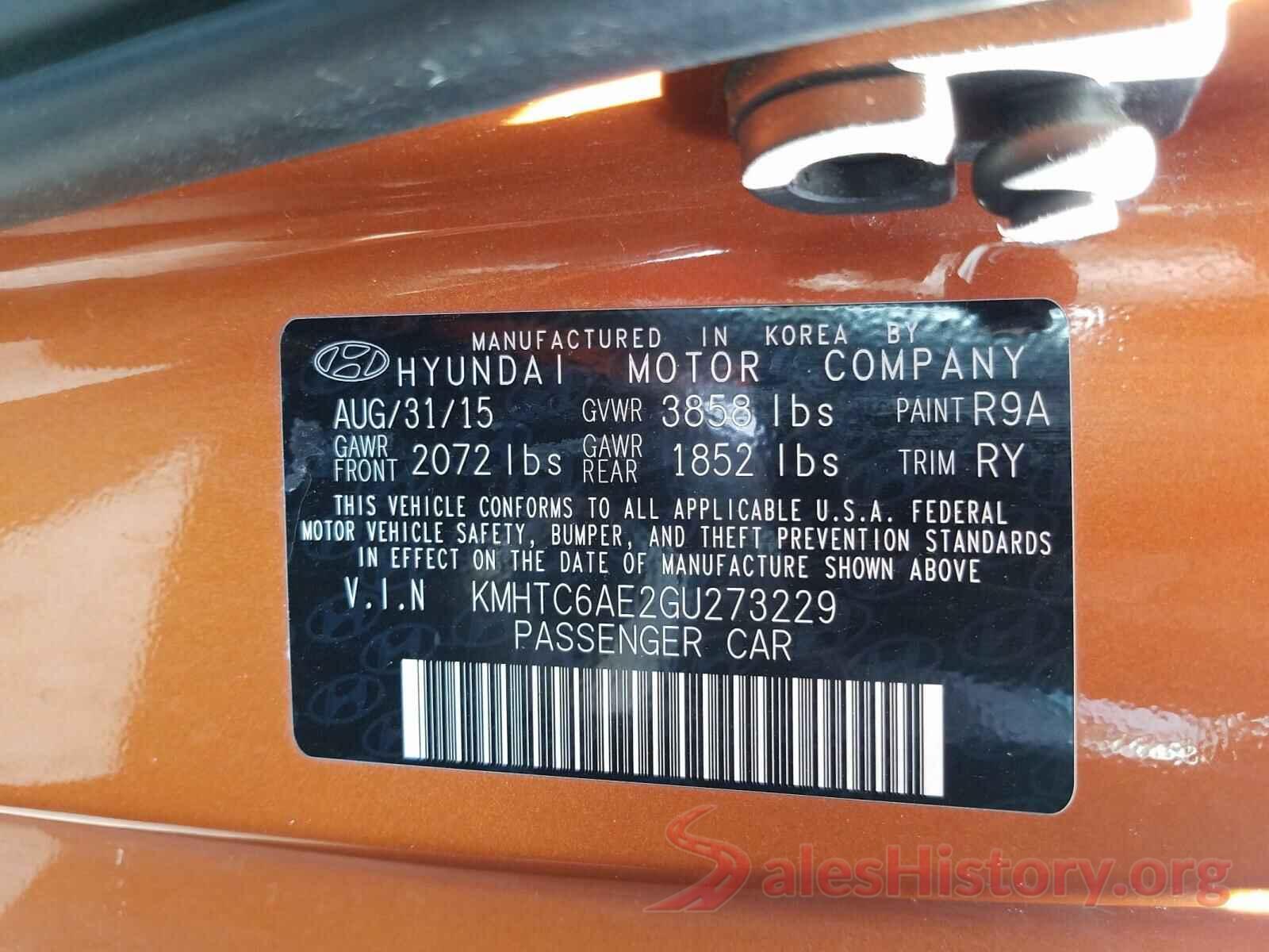 KMHTC6AE2GU273229 2016 HYUNDAI VELOSTER