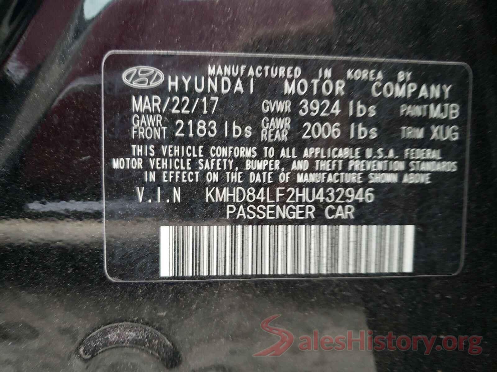 KMHD84LF2HU432946 2017 HYUNDAI ELANTRA