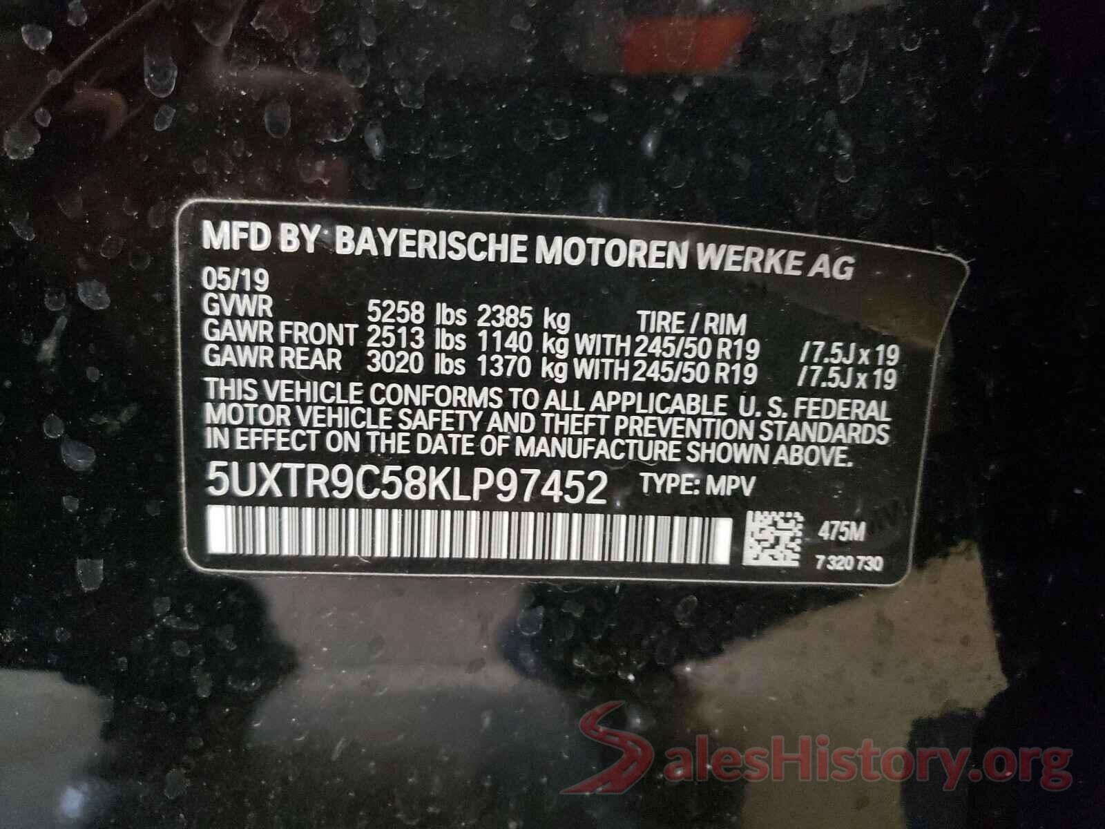 5UXTR9C58KLP97452 2019 BMW X3