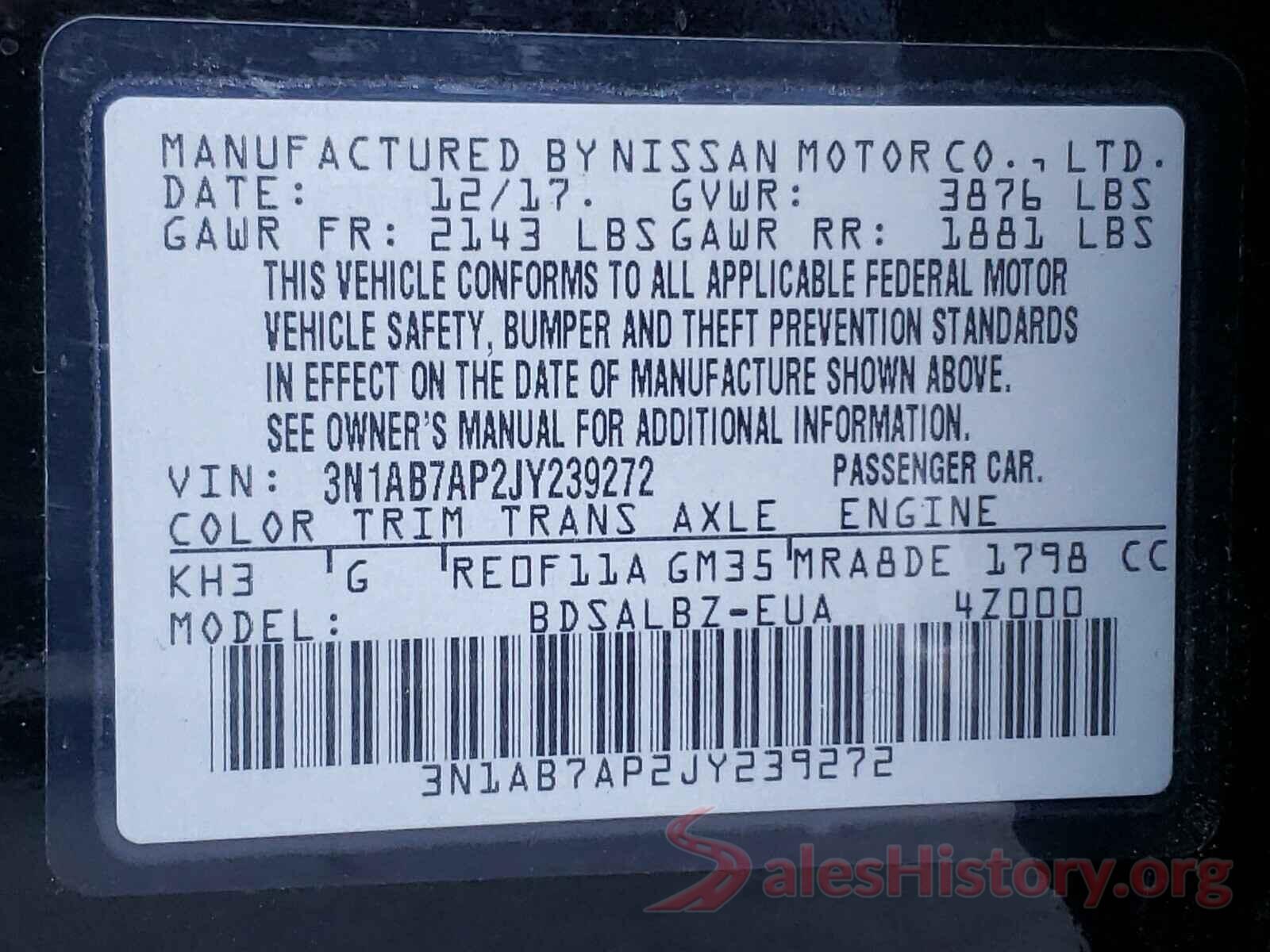 3N1AB7AP2JY239272 2018 NISSAN SENTRA