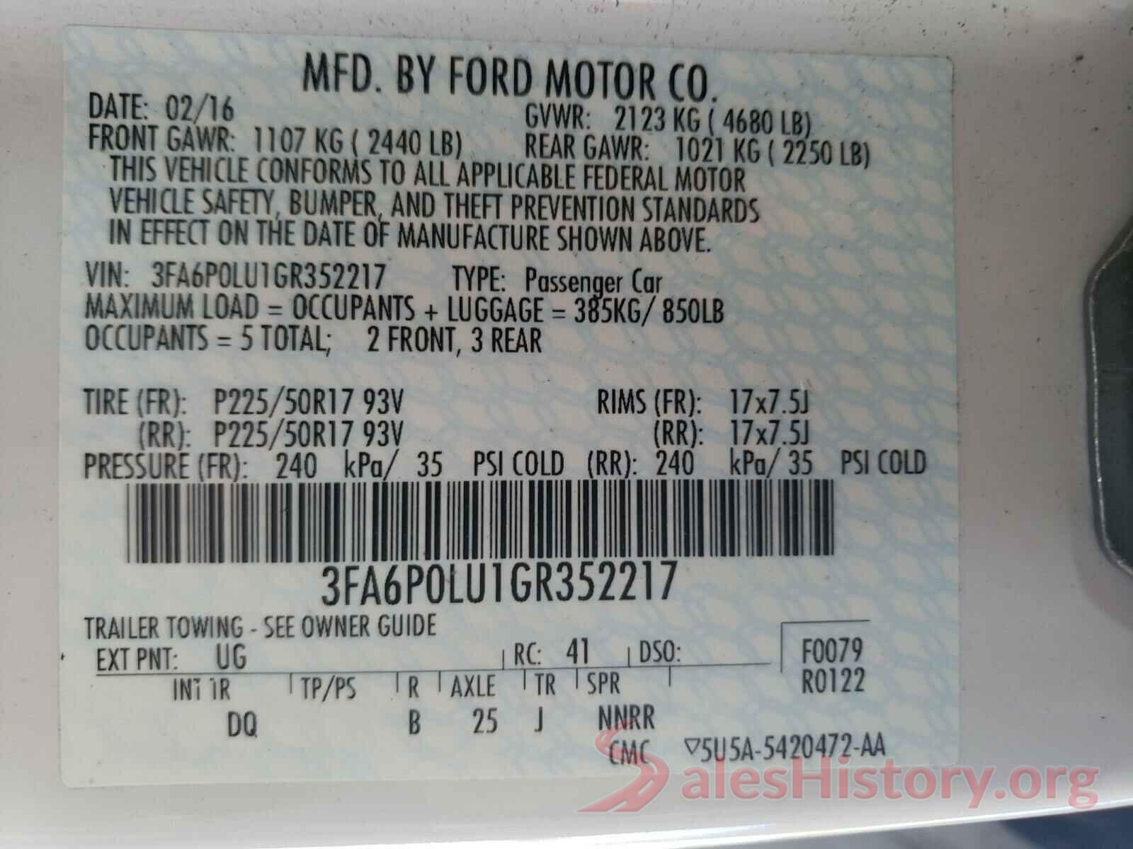 3FA6P0LU1GR352217 2016 FORD FUSION