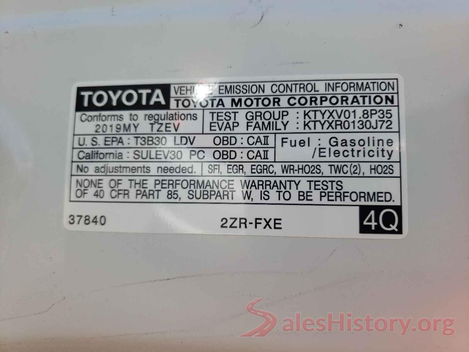 JTDKARFP8K3109659 2019 TOYOTA PRIUS