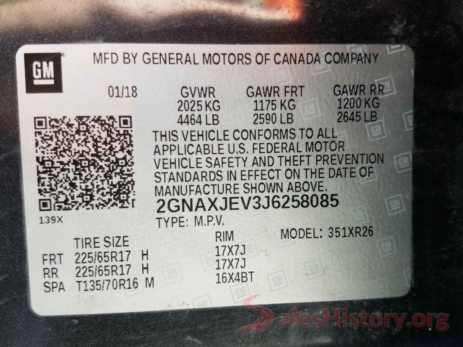 2GNAXJEV3J6258085 2018 CHEVROLET EQUINOX