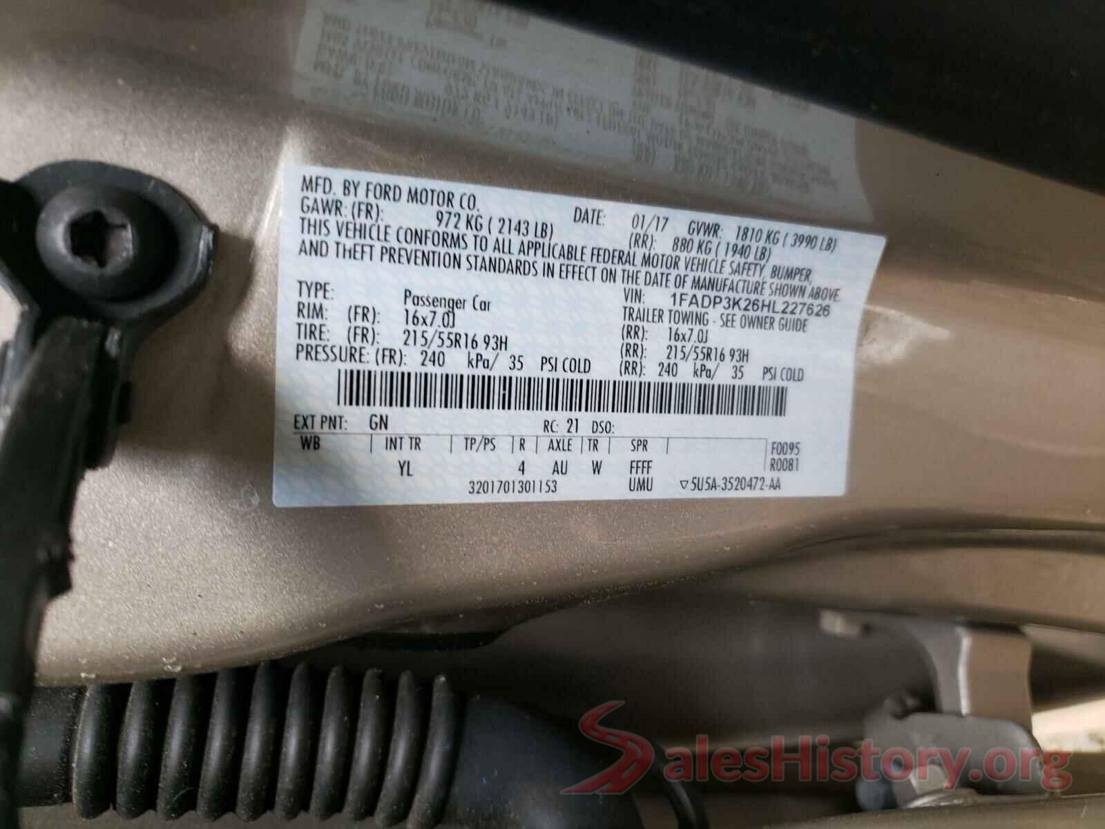 1FADP3K26HL227626 2017 FORD FOCUS