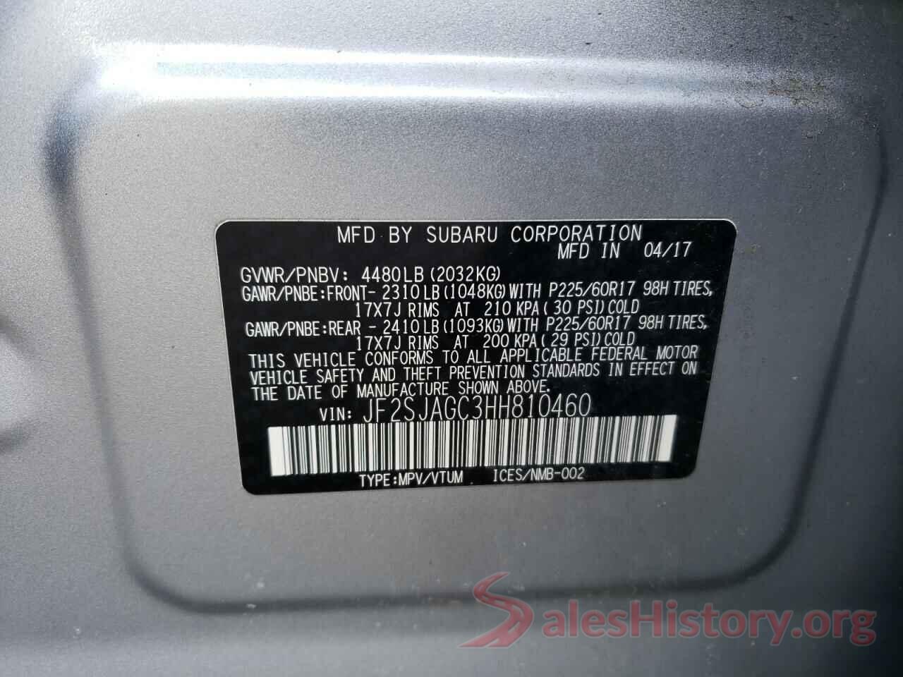 JF2SJAGC3HH810460 2017 SUBARU FORESTER