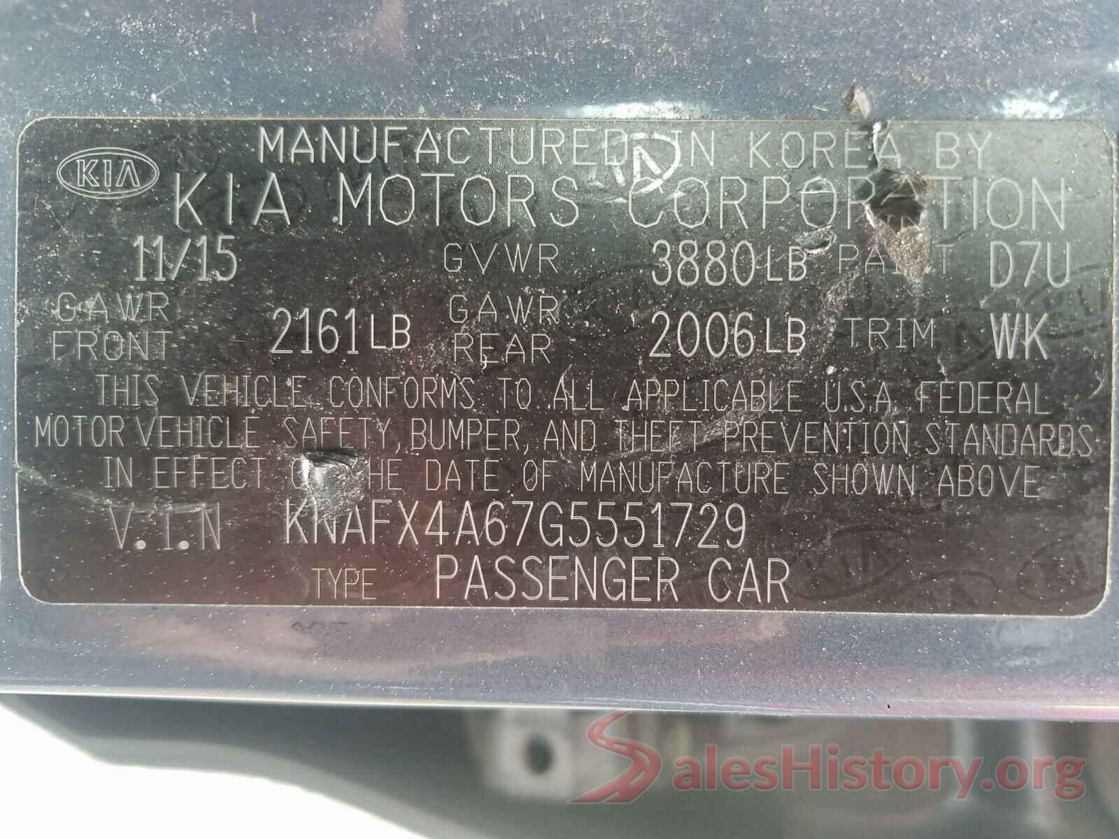 KNAFX4A67G5551729 2016 KIA FORTE