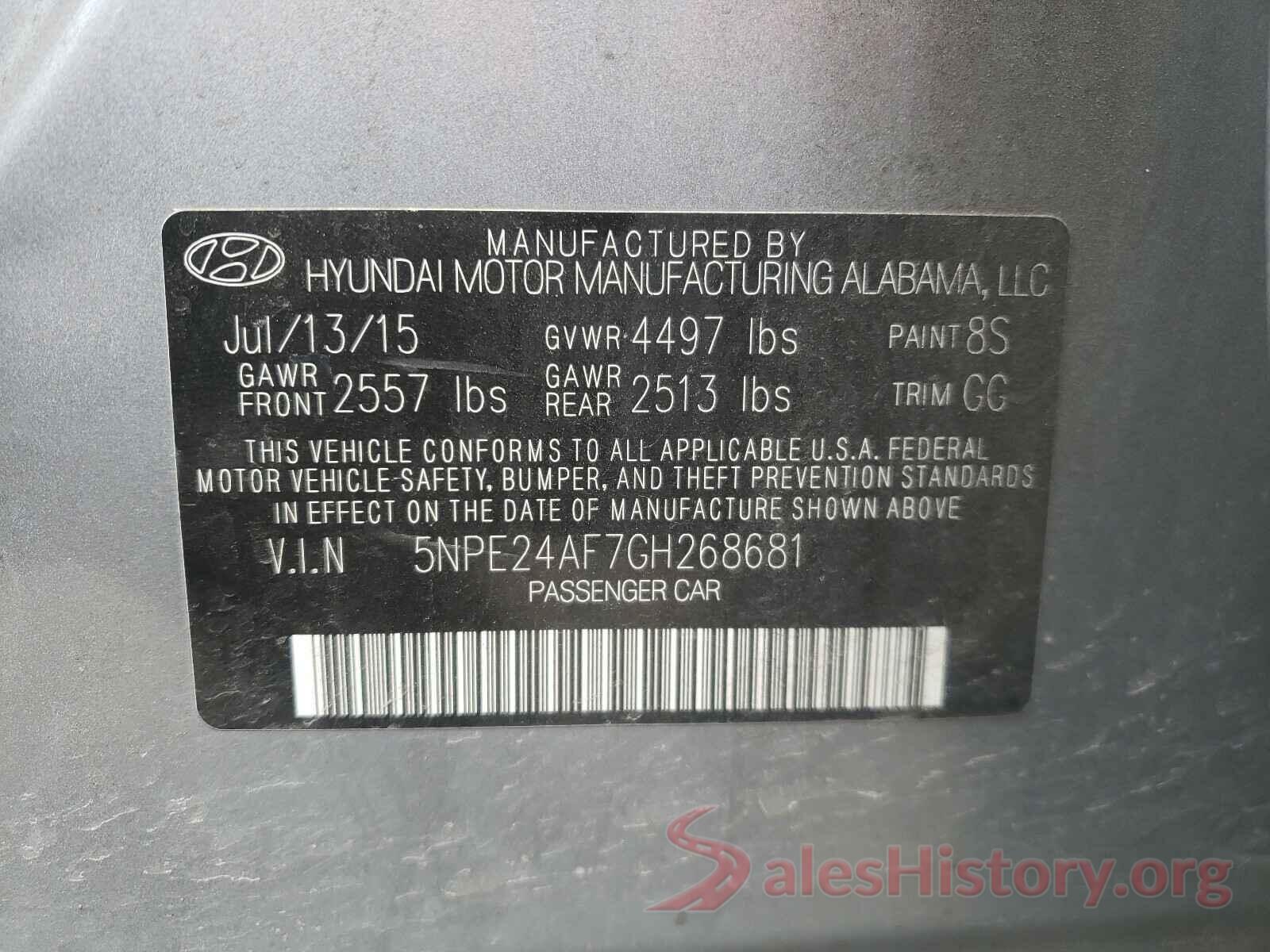 5NPE24AF7GH268681 2016 HYUNDAI SONATA