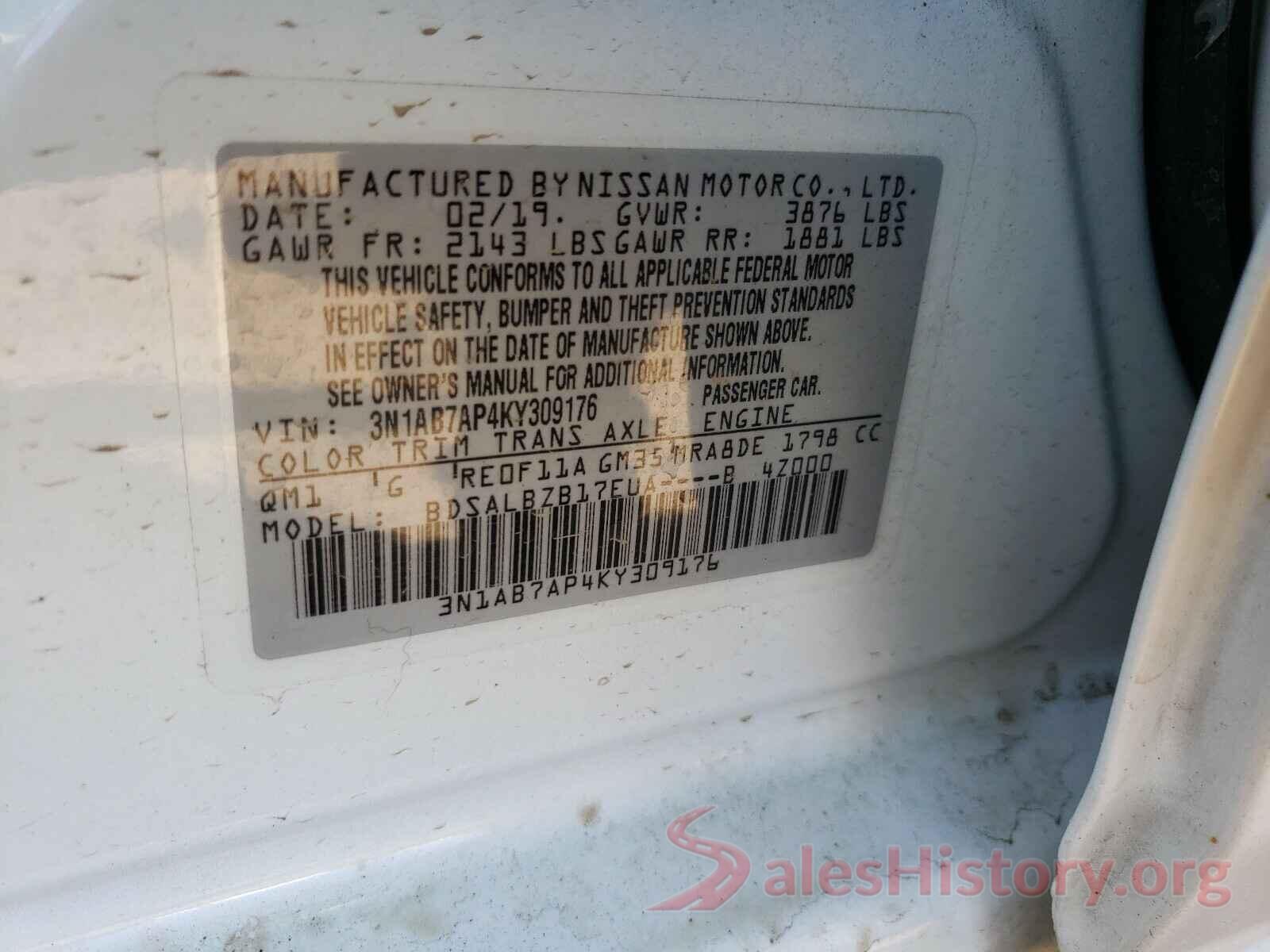 3N1AB7AP4KY309176 2019 NISSAN SENTRA