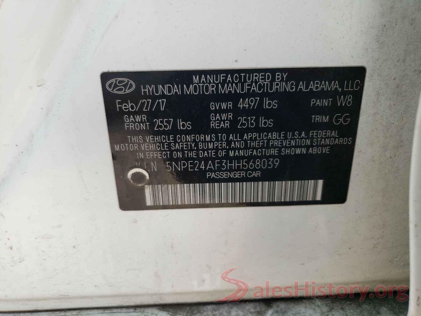 5NPE24AF3HH568039 2017 HYUNDAI SONATA