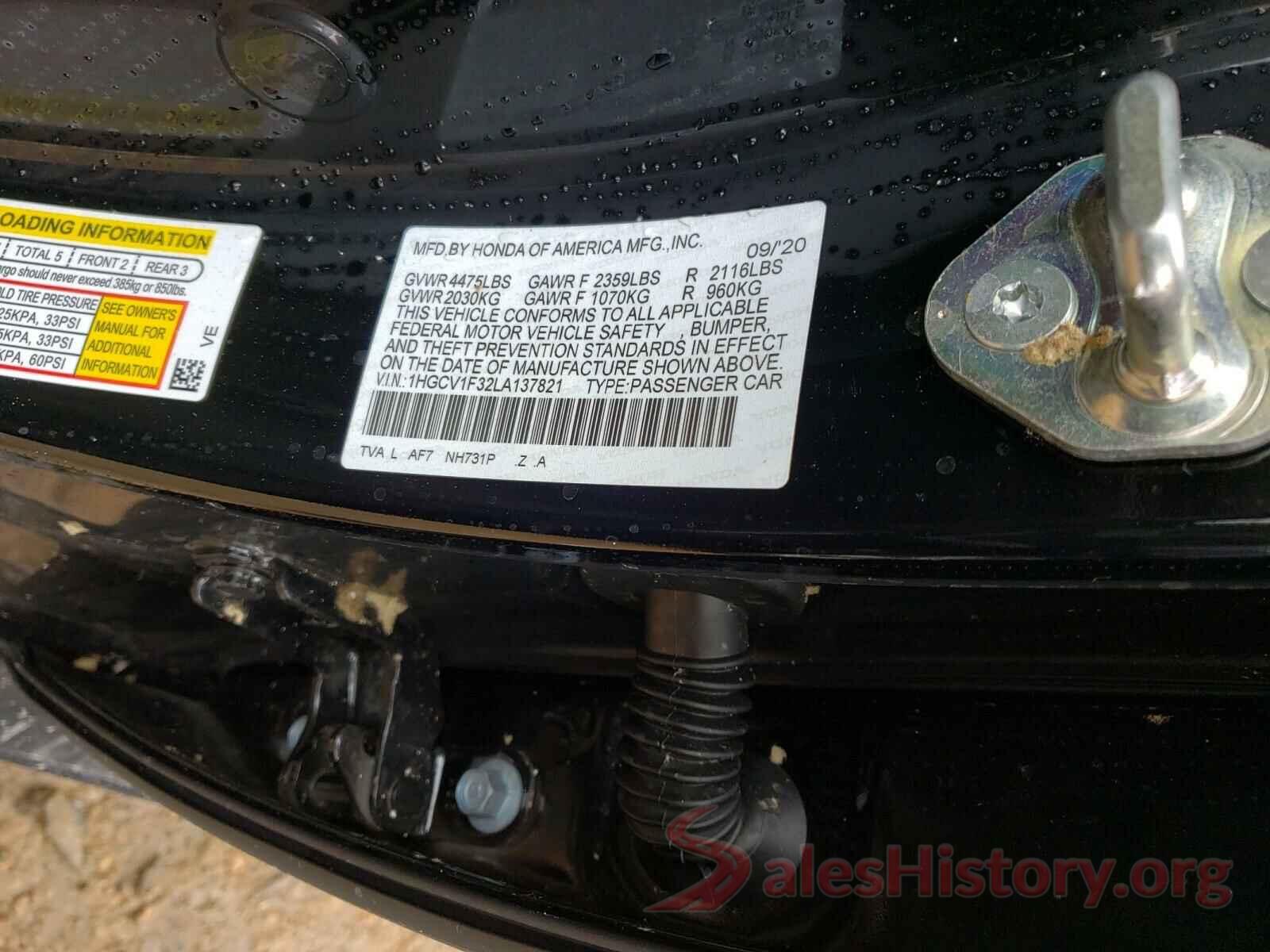 1HGCV1F32LA137821 2020 HONDA ACCORD