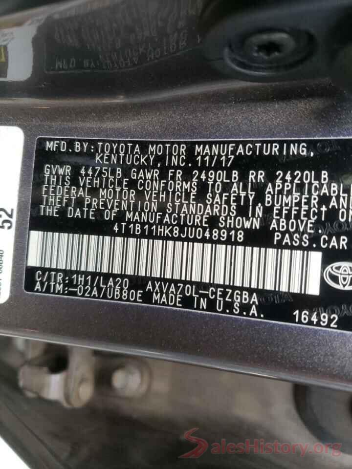 4T1B11HK8JU048918 2018 TOYOTA CAMRY