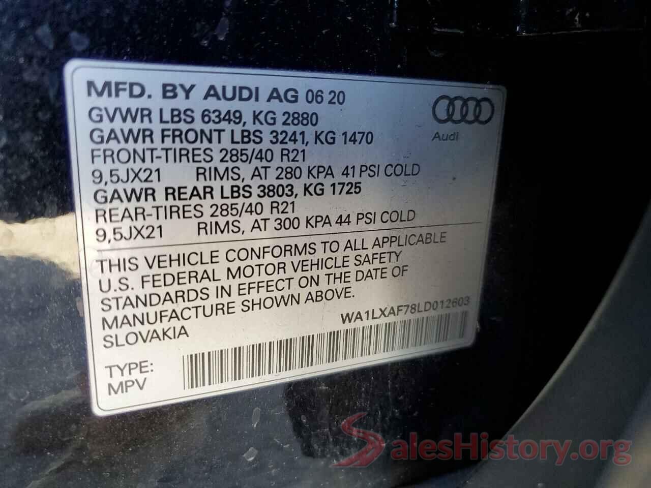 WA1LXAF78LD012603 2020 AUDI Q7