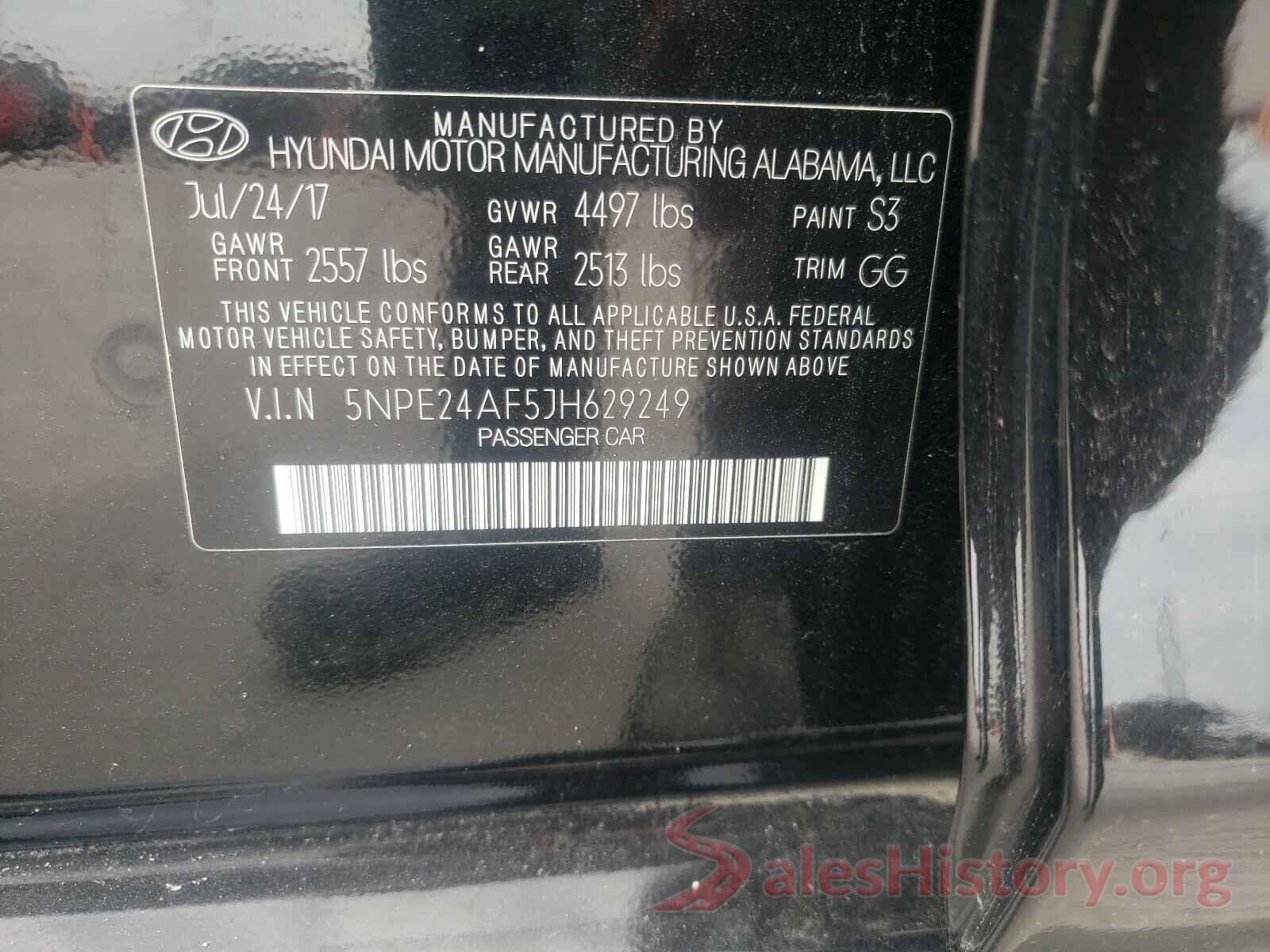 5NPE24AF5JH629249 2018 HYUNDAI SONATA