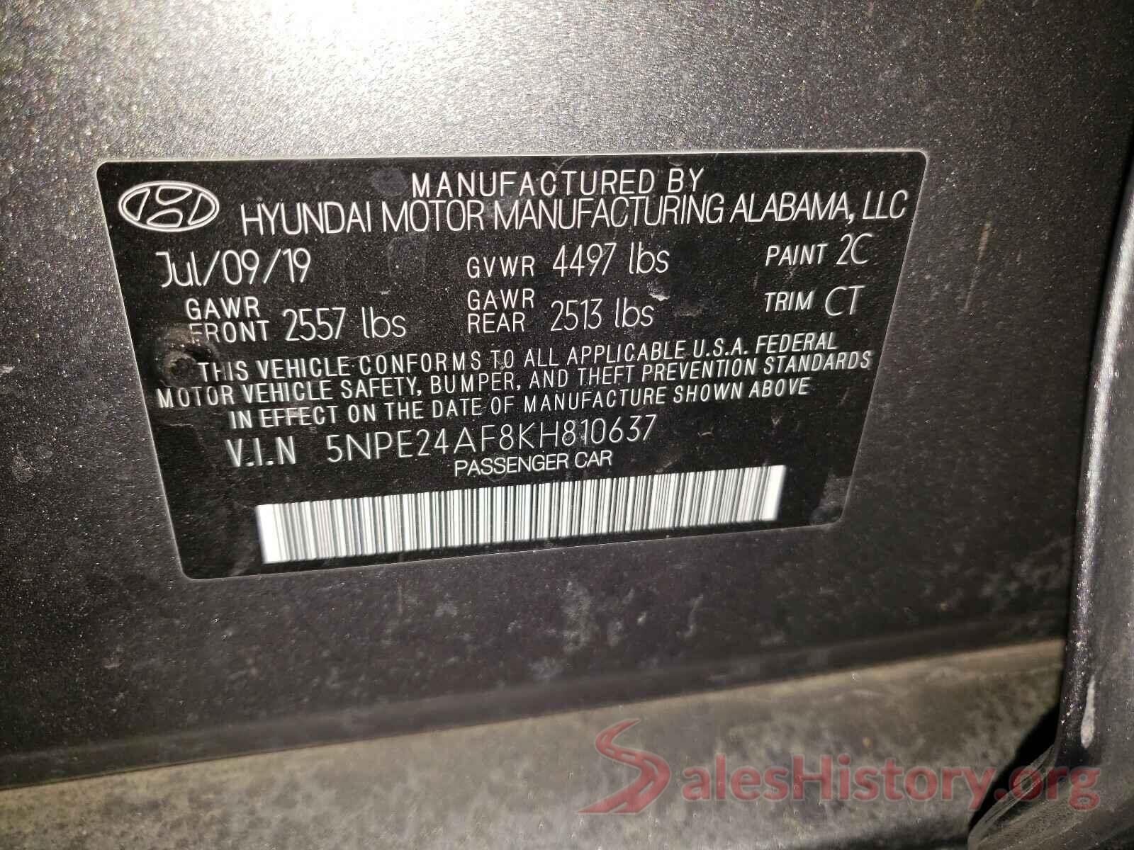 5NPE24AF8KH810637 2019 HYUNDAI SONATA