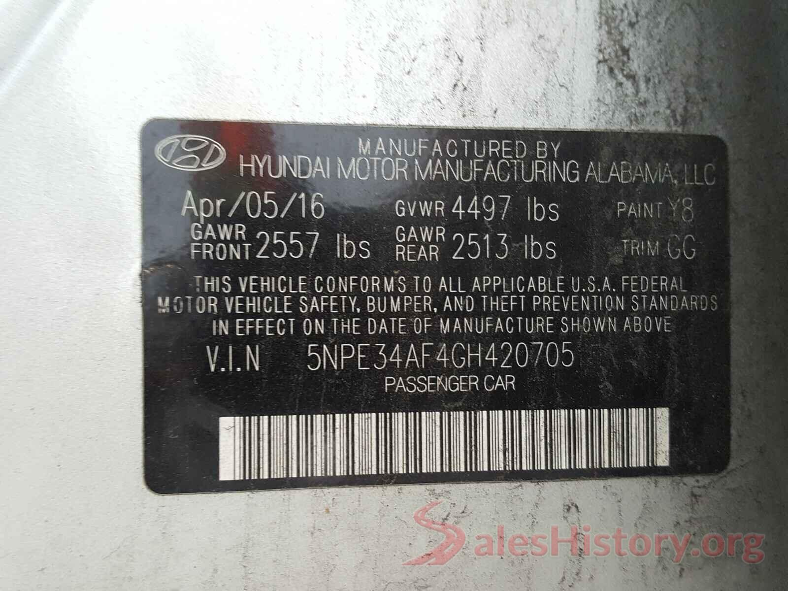 5NPE34AF4GH420705 2016 HYUNDAI SONATA