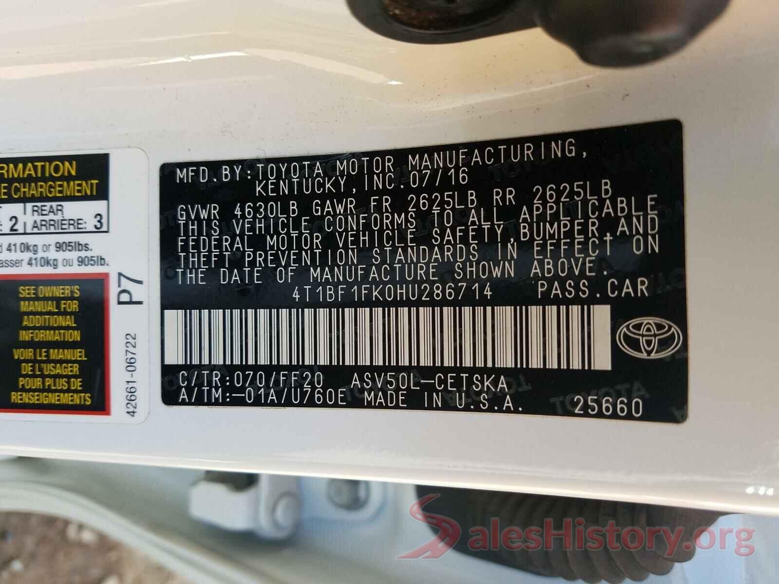 4T1BF1FK0HU286714 2017 TOYOTA CAMRY